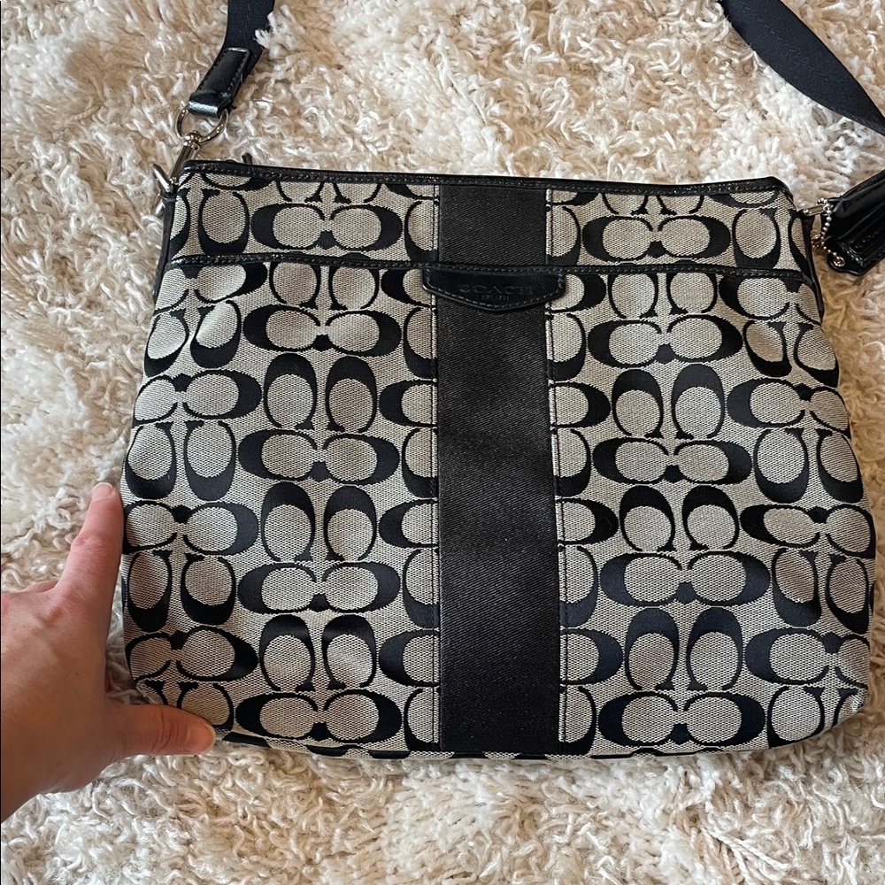 Coach Black and Gray Signature purse handbag